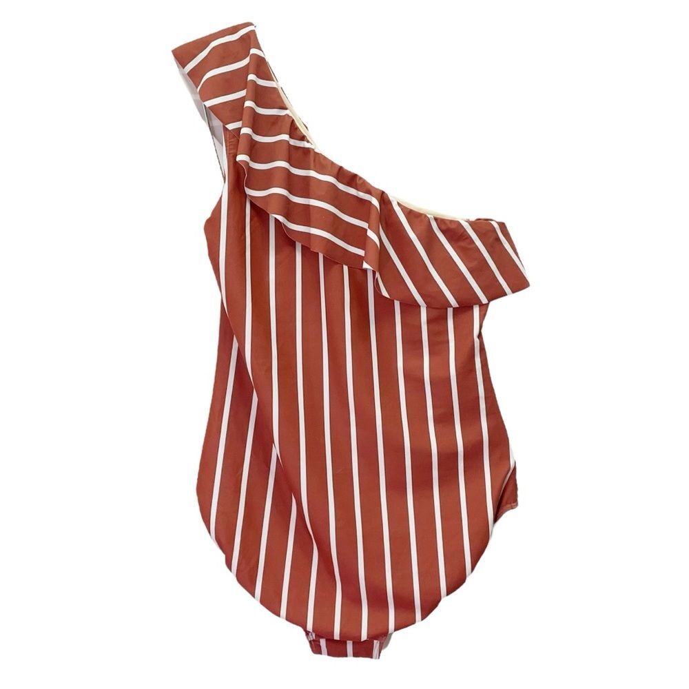 Albion Icon Wave Swimsuit One Shoulder Sydney Stripe Rust One Piece Size Large - Picture 3 of 16